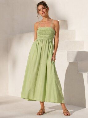 AYR Light Green Smocked Midi Dress